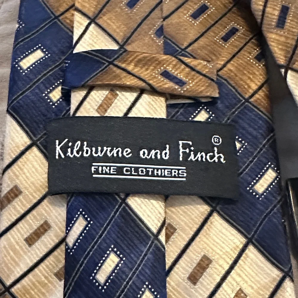 Navy, brown and Gold Diagonal Stripe Men's Tie